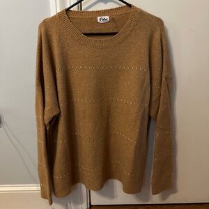 Brown sweater, gold colored accents